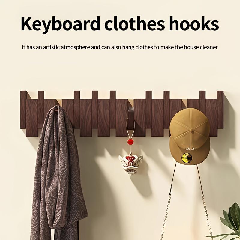 Folding Wooden Wall Mounted Hook Rack Piano Key Design Multi-Hook Storage Rack Suitable For Scarves Towels Coats Bathroom Entry Utility Room Space Saving Storage Berlin Style Home Decor Wall Mounted S